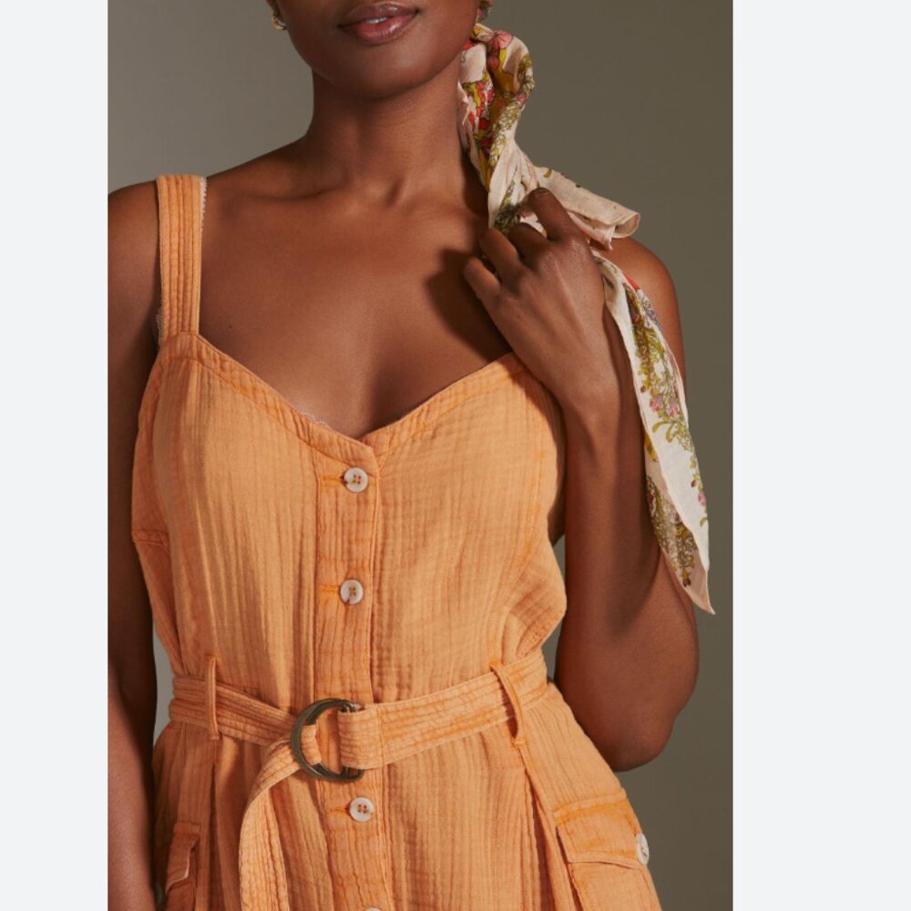 NWT anthropologie gauzy utility romper in light orange